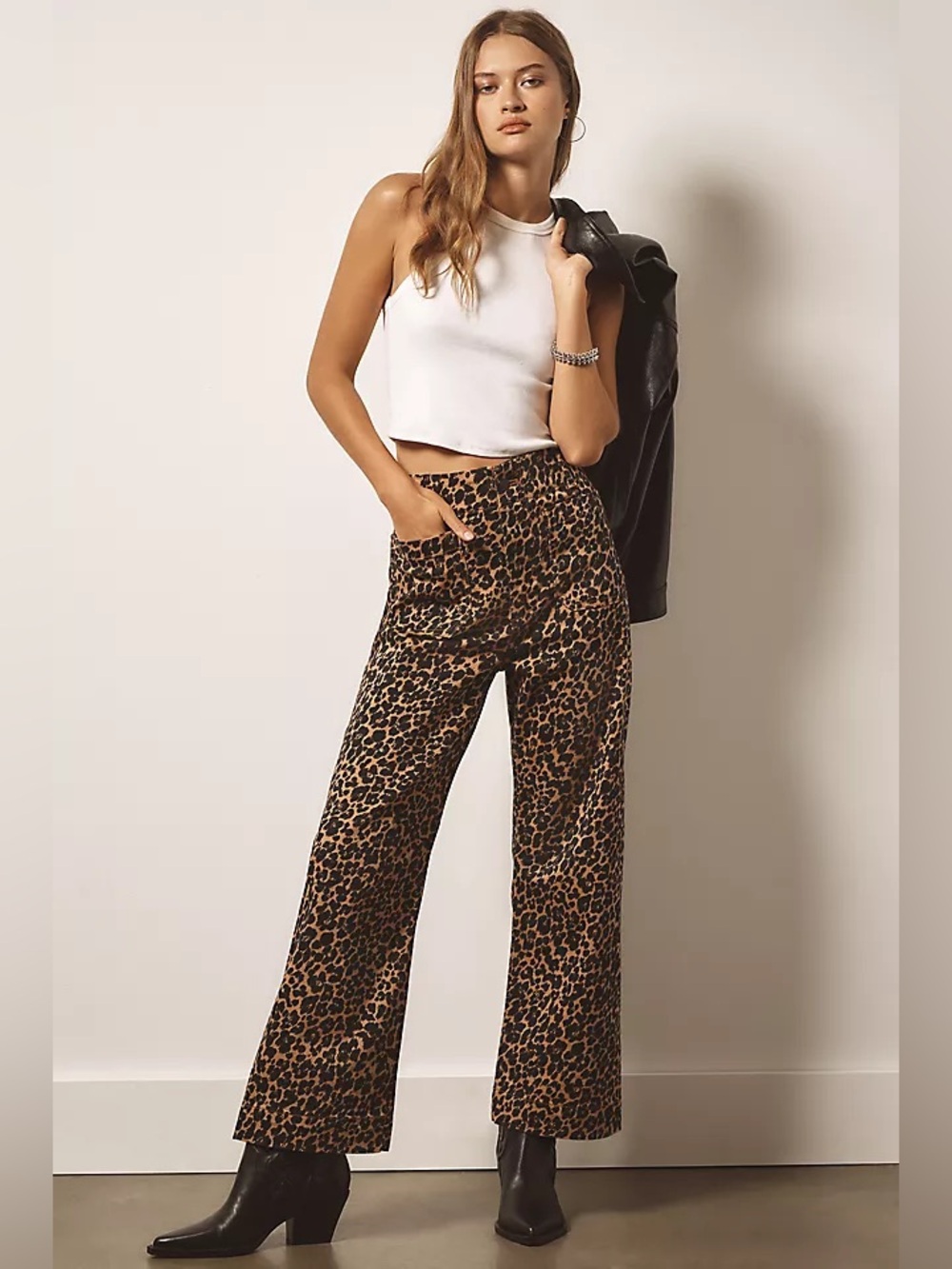 Anthropologie Maeve High-Waisted Leopard Print Colette Wide-Leg Jeans